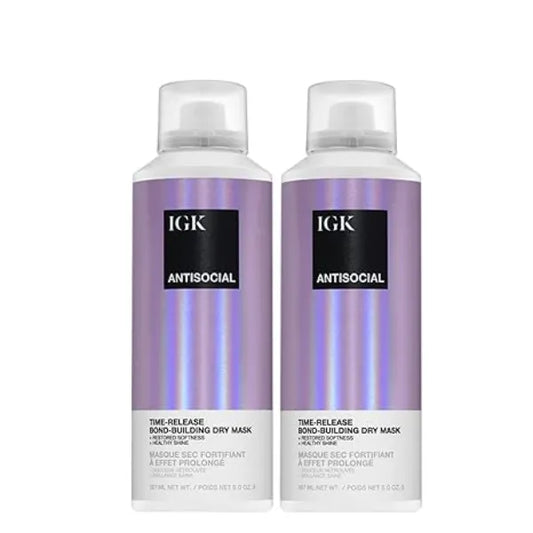 IGK Antisocial Dry Hair Mask (Pack of 2) Overnight Treatment Bond Building Treatment Hydrates & Repairs Leave In 5oz Each