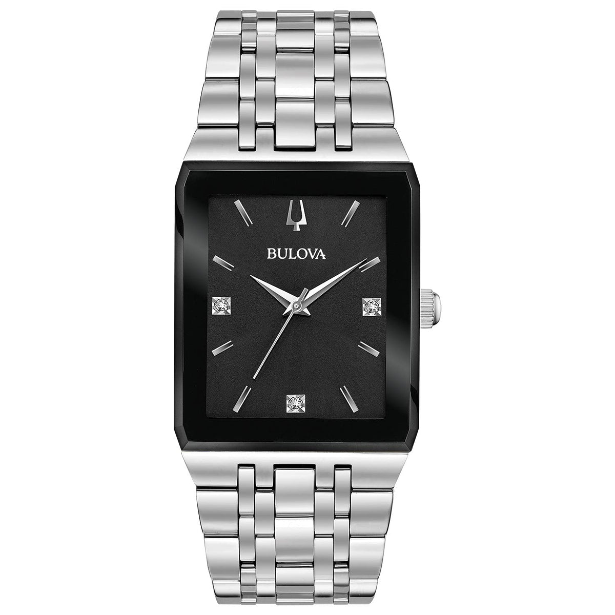 Bulova Men's Modern Quadra Stainless Steel 3-Hand Quartz Watch, Diamond Dial - Silver-Tone
