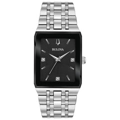 Bulova Men's Modern Quadra Stainless Steel 3-Hand Quartz Watch, Diamond Dial - Silver-Tone