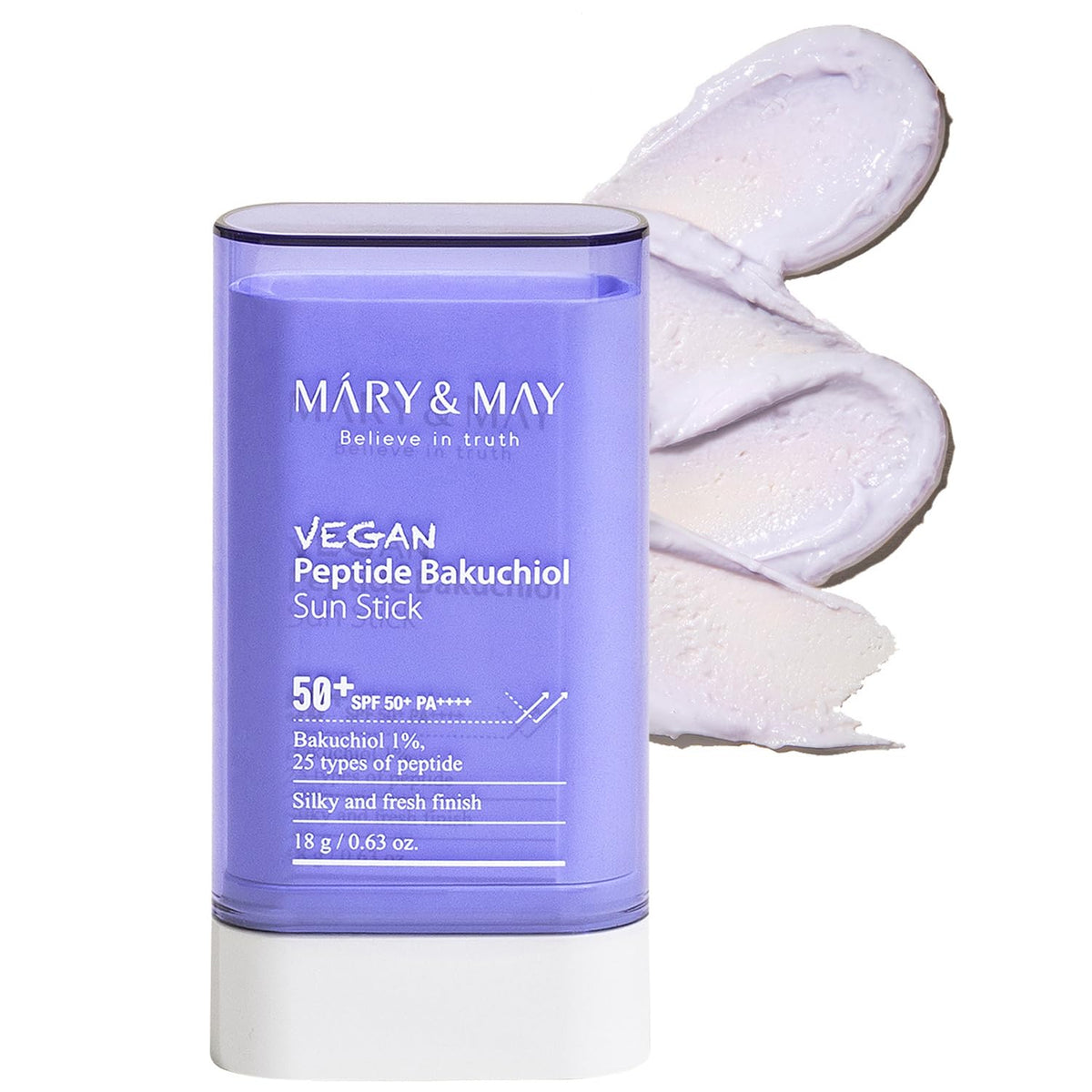 Mary&May Vegan Peptide Bakuchiol Sun Stick SPF50+ PA++++ – Korean Sunscreen Stick with 25 Peptides & Plant-Based Retinol Alternative – Non-Greasy, Portable, Matte Finish, Reef-Safe, 18g