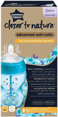 Tommee Tippee Anti-Colic Baby Bottle, Slow-Flow Breast-Like Teat and Unique Anti-Colic Venting System, 260ml, Pack of 1, Blue