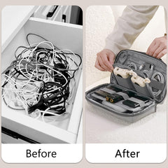 Electronic Digital Accessories Organizer, Waterproof Double-Layer Travel Storage Pouch for Cables, Chargers, Flash Drives, SD Cards, Power Banks, and Mini Tablets – Universal Carrying Case (Grey)