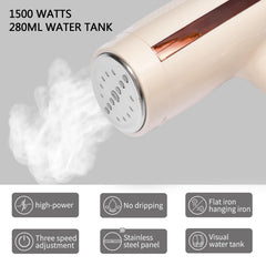 Handheld Iron, 3 Steam Modes, with Fabric Brush and Measuring Cup, 280ml Capacity, 30 Seconds Fast Heat Up, Ergonomic Handle - Gold