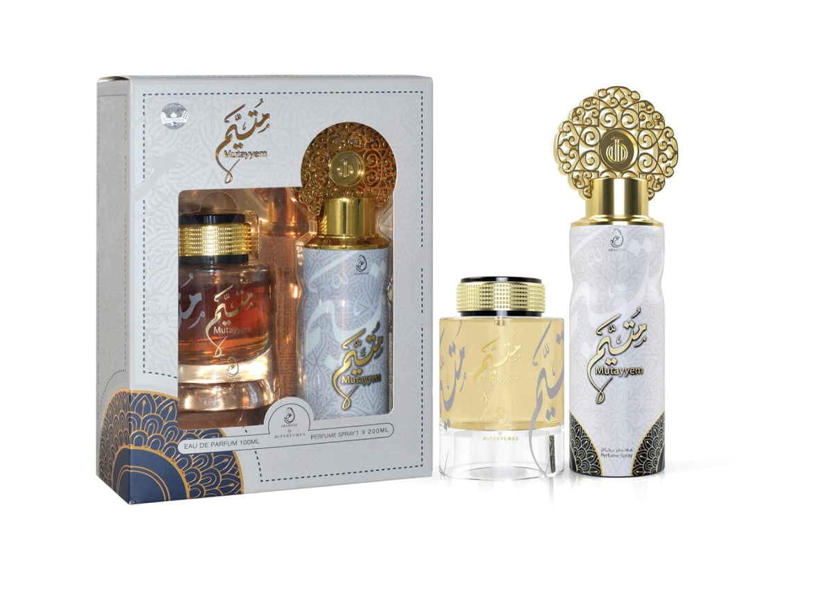 MY PERFUMES MUTAYYEM from ARABIYAT 2 Pieces Perfume Gift Set for Unisex, 100 ml Eau De Parfum and 200 ml Perfume Spray