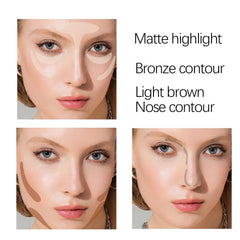 Contour Palette Bronzer Powder - 2 In 1 Matte Shimmer Highlighter Makeup - Contouring & Highlighting Makeup - Long Lasting Oil Control Bronzer Powder & Highlighter - Highly Pigmented Face Make-up