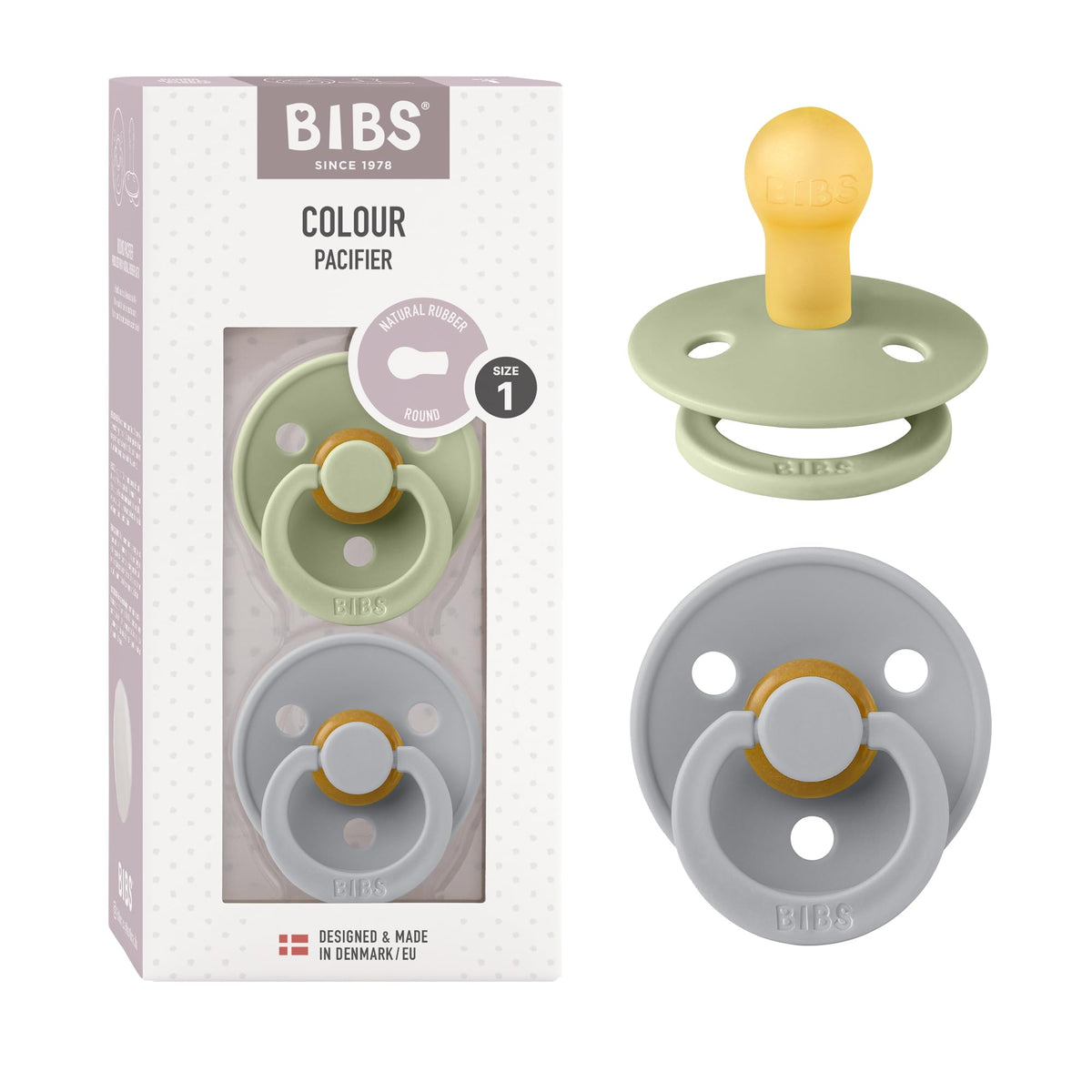 Bibs Pacifier Size 1 - Baby 0-6M (2pcs) - Sage/Cloud