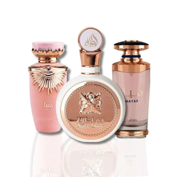 Lattafa Perfumes Premium Collection Gift Set – Haya, Fakhar Women & Mayar Eau de Parfum 100ml (3.4oz) Luxury Fragrance Set for Women