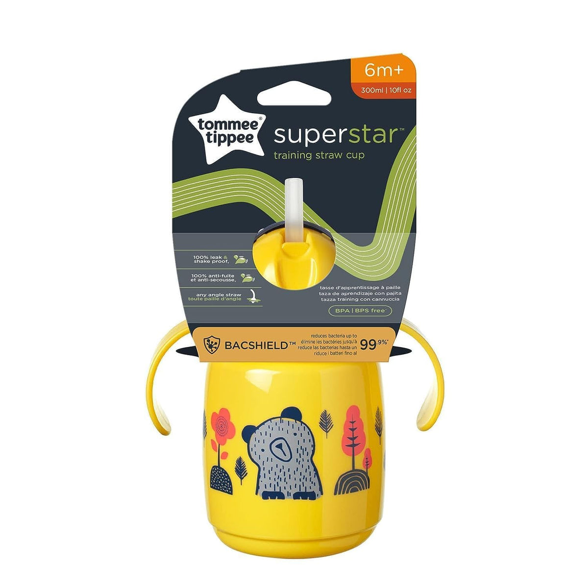 Tommee Tippee Superstar Weighted Straw Cup for Toddlers with INTELLIVALVE 100% Leak and Shake-Proof Technology and Hygienic BACSHIELD Antibacterial Technology, 6m+, 300ml, Pack of 1, Yellow