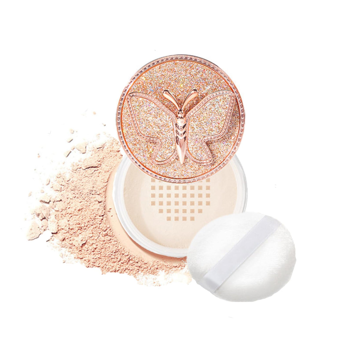 Fixing Face Setting Powder - Long Lasting Lightweight Loose Powder- Light As Mist Setting Powder - Clear & Flawless Floral Butterfly Dance Light and Silky Face Powder Natural Color - 15g