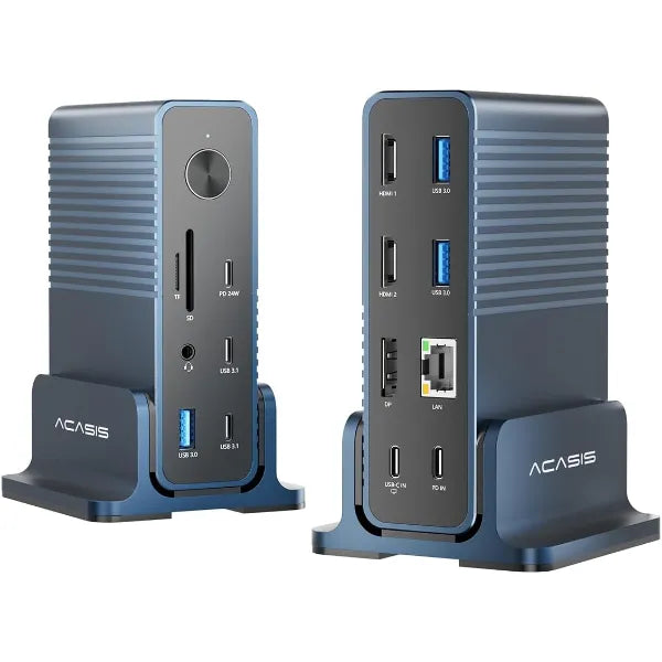 ACASIS 15-in-1 USB-C Docking Station with Dual Monitors (2×HDMI + DisplayPort), USB 10G/5G Ports, SD/TF, 3.5mm Audio & Gigabit Ethernet for Windows/Dell/HP/Lenovo