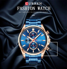 CURREN 8337 Quartz Watch Top Brand Casual Sport Clock Luxury Wristwatch for Men Fashion (Blue)