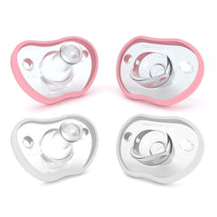 Nanobebe baby pacifiers 3-6 month - orthodontic, curves comfortably with face contour, award winning for breastfeeding babies, 100% silicone - bpa free. baby registry gift 4pk, pink/white