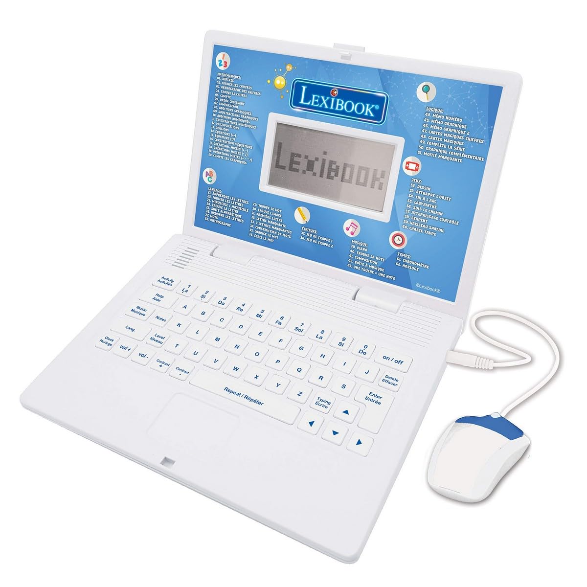 LEXIBOOK JC598i1_01 Educational and Bilingual Laptop French/English-Toy for Children with 124 Activities to Learn Mathematics, Dactylography, Logic, Clock Reading, Play Games and Music