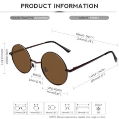 KANASTAL Hippie Round Polarized Sunglasses for Women Men, Small Circle Sun Glasses Classic Vintage Retro Shades Metal Frame UV400 Protection