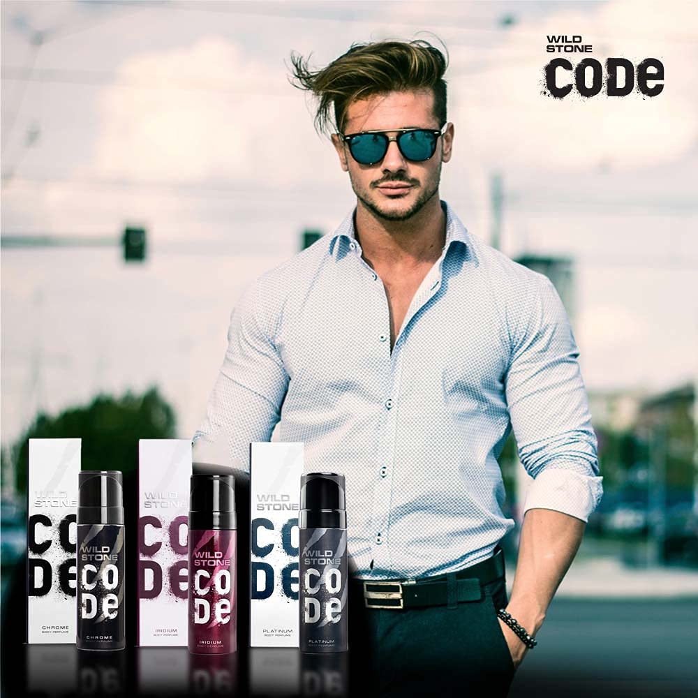 Wild Stone Code Chrome, Iridium & Platinum No Gas Body Perfume Combo for Men, Pack of 3 (120 ml each)