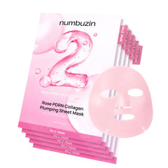 numbuzin No.2 Sheet Mask | Rose PDRN Collagen Plumping Sheet Mask | Korean Mask for face | Brightening, Hydrating, Firming and Moisturizing | Collagen, Peptides, PDRN | 5ea