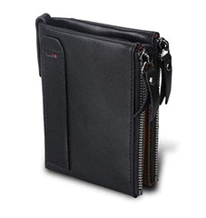 Crazy Horsehide Leather Wallet Men Purse With Double Zipper Short Wallet Money Clip black
