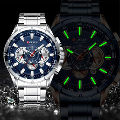 CURREN 8363 Fashion Men Watches With Stainless Steel Top Brand Luxury SportQuartz Men Watch (Silver Blue)