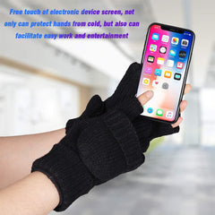 Winter Gloves, Convertible Wool Mittens for Men and Women, Warm Thermal Knit Flip Top Snow Glove for Cold Weather - Black