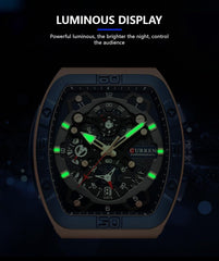 CURREN 8443 Men's Waterproof Quartz Calendar Tape Multifunctional Watch Men's Watch Silicone Band With Orrignal Cureen Box - BLACK