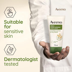 Aveeno Daily Moisturising Hand Cream, With Nourishing Oat, Suitable For Sensitive Skin, 24-Hour Moisturisation, Protects Hands from Dryness, Unscented Non-Greasy and Fast Absorbing Formula, 75ml