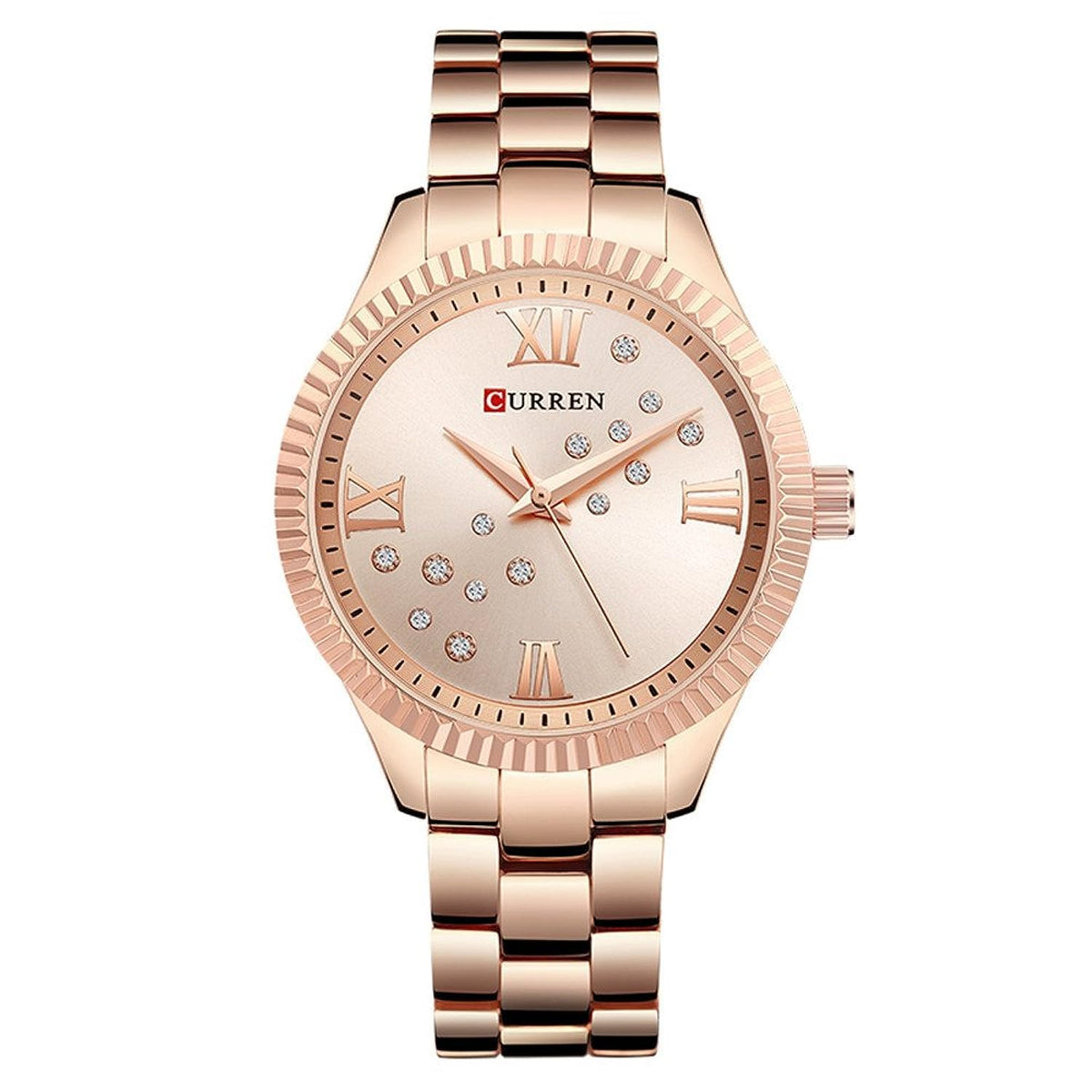 Curren 9009 Quartz Movement Round Dial Stainless Steel Waterproof Women Watch - Rose Gold, White