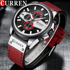 CURREN 8394 Casual Sport Watches for Men Top Brand Luxury Military Leather Wrist Watch Man Clock Fashion Chronograph Wristwatch - Red
