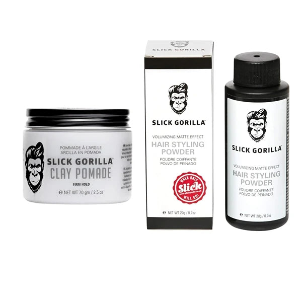 Slick Gorilla Texture & Hold Bundle for Men – Clay Pomade (2.5 oz) + Styling Powder (0.70 oz), Matte Finish, Firm All-Day Hold, Adds Volume & Texture, Lightweight & Non-Greasy