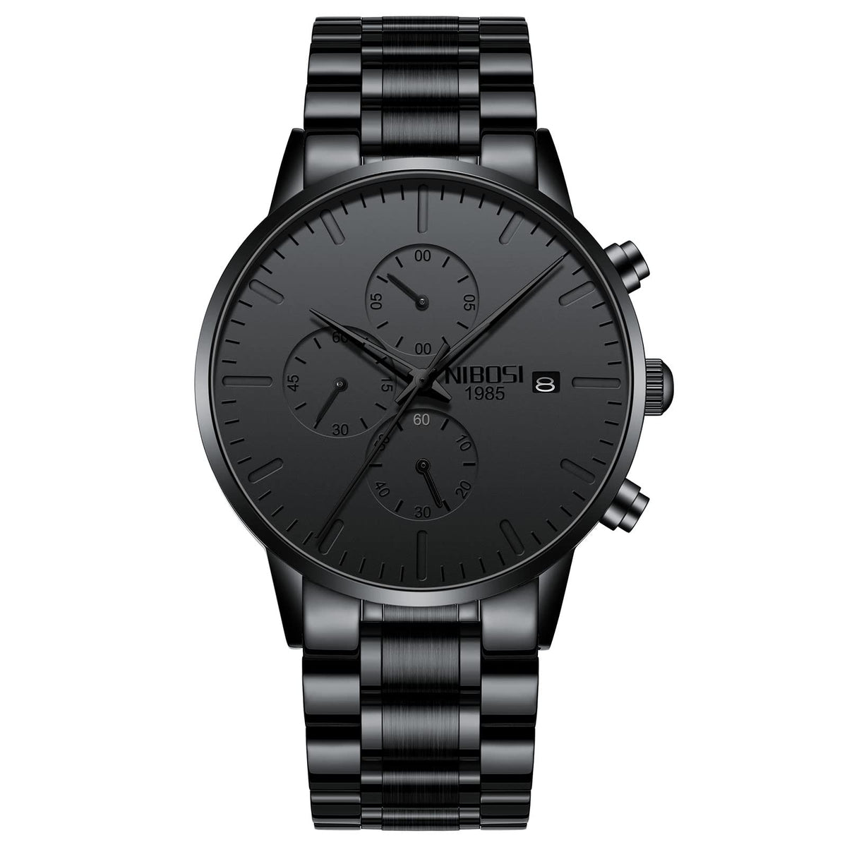 NIBOSI Men's Watches Analog Minimalist Black Dial Watches for Men Business Chronograph Military Casual Wrist Watches Stainless Steel Strap Date