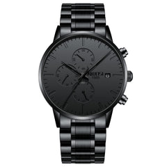 NIBOSI Men's Watches Analog Minimalist Black Dial Watches for Men Business Chronograph Military Casual Wrist Watches Stainless Steel Strap Date