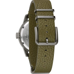 Bulova Men's Military Heritage Hack Stainless Steel 3-Hand Automatic Watch, NATO Leather Strap, Luminous Hands and Markers - Green Leather/Black Dial