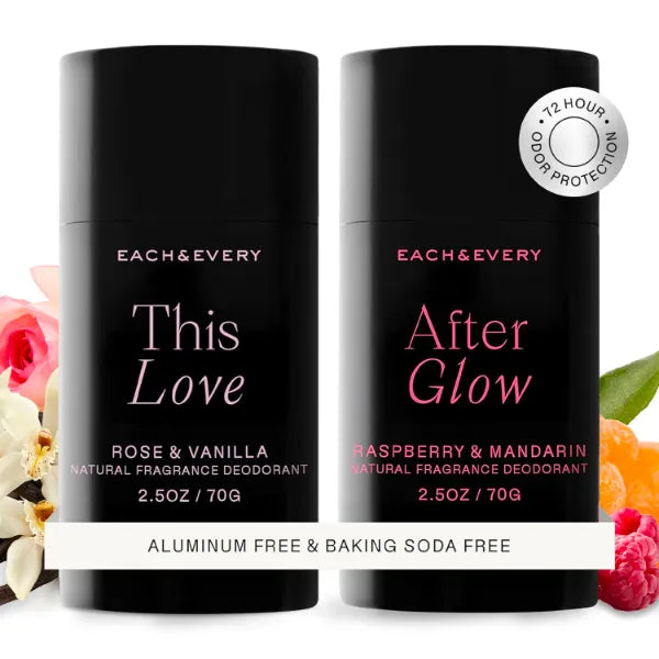 Each & Every Aluminum-Free Deodorant Bundle – Rose & Vanilla (2.5oz) + Raspberry & Mandarin (2.5oz)