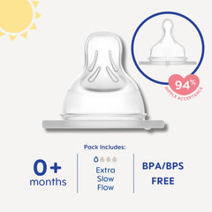 MAM Bottle Extra Slow Flow Size 0, for Newborn Babies and Older, SkinSoft Silicone for Baby Bottles, Fits All MAM Bottles, 4 Count (Pack of 1)