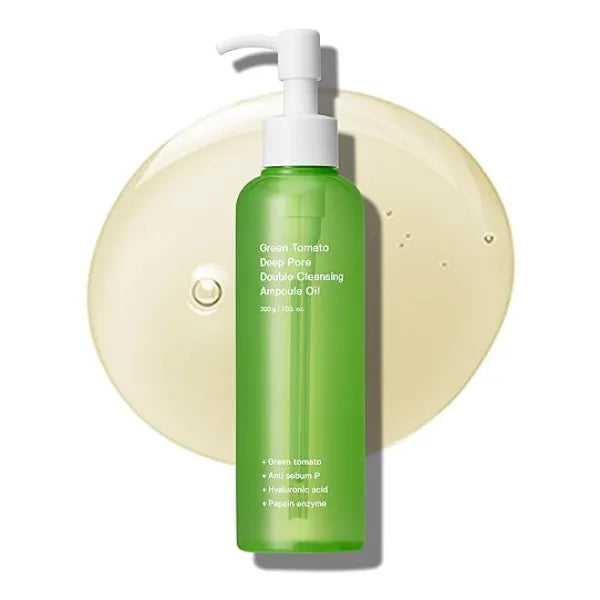 SUNGBOON EDITOR Green Tomato Double Cleansing Ampoule Oil Makeup remover, Blackhead Removal Exfoliating Face Wash for Women Pore Minimizer for Face Korean Skin Care 6.76 oz. (200g)