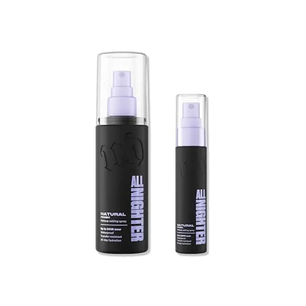 URBAN DECAY All Nighter Setting Spray Duo Bundle Full Size (4 Fl Oz) & Travel Size (1 Fl Oz) Natural Finish Waterproof Makeup Setting Spray Smudge Proof, Transfer Resistant Makeup Primer Set