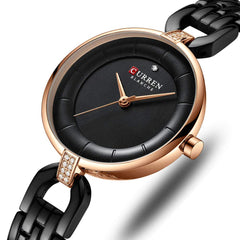 CURREN 9052 Rhinestone Elegant Design Women Wrist Watch Casual Style Quartz Watch - Black