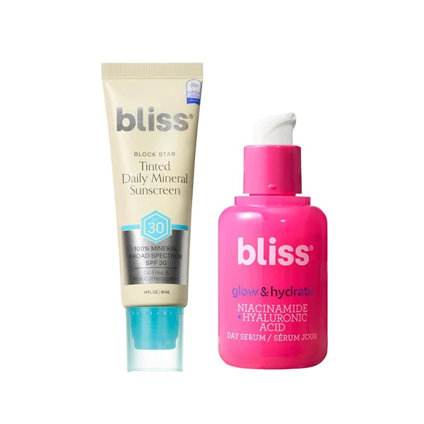 Bliss Block Star SPF 30 Invisible Daily Tinted Sunscreen with Zinc Oxide, Sunscreen & Makeup Primer + Glow & Hydrate Serum - Niacinamide + Hyaluronic Acid Serum