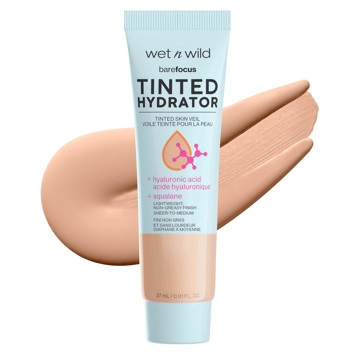 Wet n Wild Wet n Wild, Bare Focus Tinted Hydrator Tinted Skin Veil Nourishing Foundation Hyaluronic Acid, Light, 0.91 Fl Oz, 26.9 ml (Pack of 1)