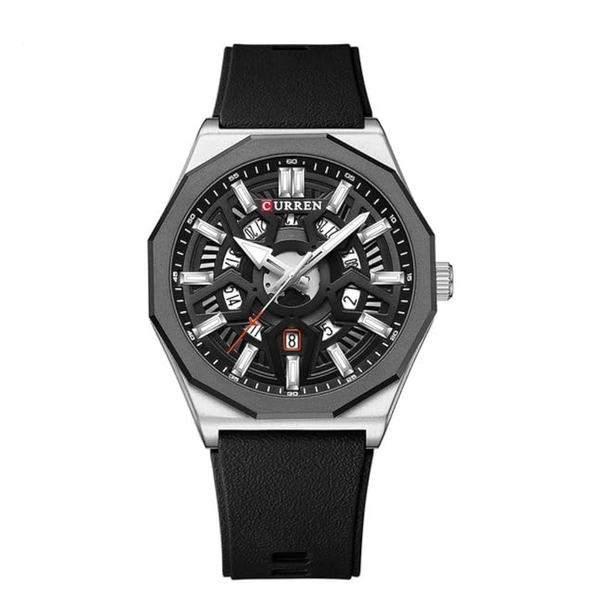 CURREN Men's quartz, sports brand Luxury Original Waterproof with calendar and rubber strap, 8437 - BLACK