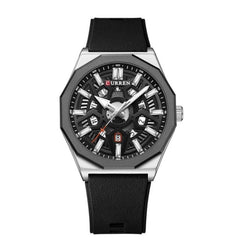 CURREN Men's quartz, sports brand Luxury Original Waterproof with calendar and rubber strap, 8437 - BLACK