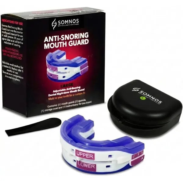Somnos Anti Snore Mouthguard - Adjustable Sleep Mouth Guard for Snoring - Lightweight, Comfortable, and Effective for Reducing Snoring - Better Sleep Starts Here - Large Size