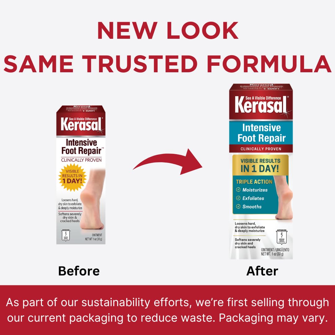 Kerasal Intensive Foot Repair, Exfoliating Foot Moisturizer 1 oz. - Clinically proven to moisturize and exfoliate dry feet and cracked heels - Smooth, soft feet fast with visible results in just 1 day
