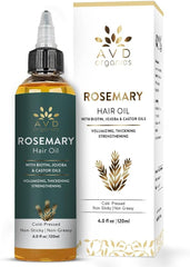 AVD Organics Rosemary Oil for Hair Infused With Biotin 4fl oz – Hair Strengthening, Nourishing, and Volumizing | Infused with Jojoba & Castor Oil | Non-GMO, 120ml