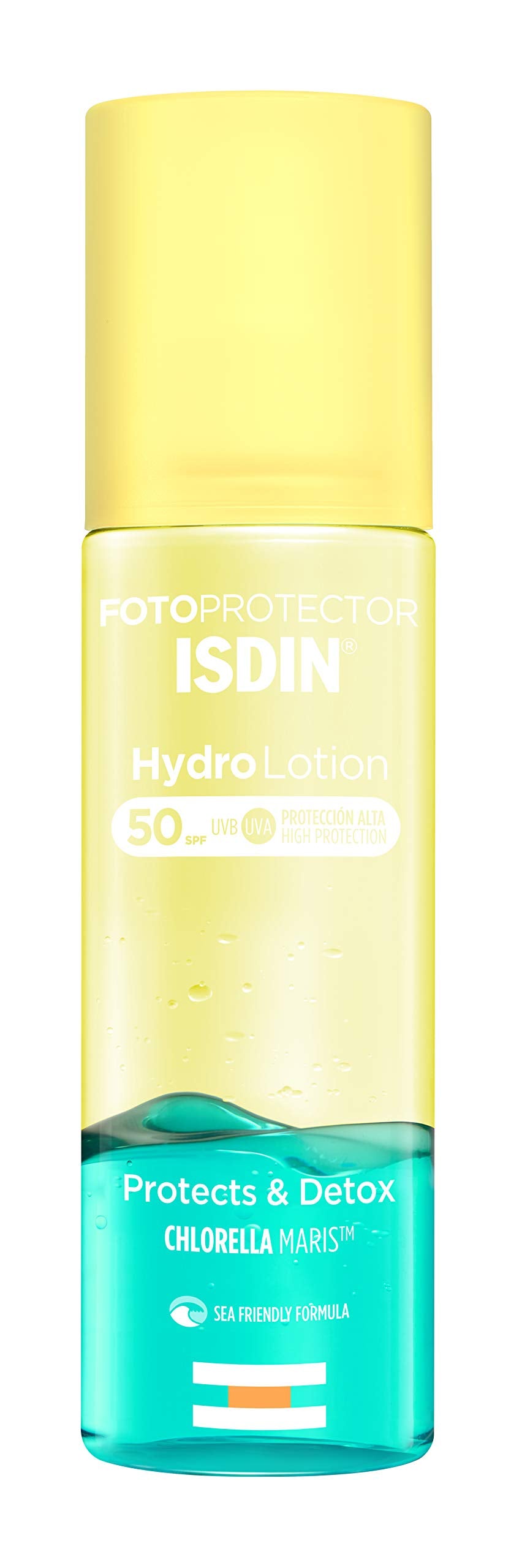 ISDIN Hydrolotion SPF 50 | Biphasic sunscreen for the body | PROTECT & DETOX | Moisturizes | Radiant skin- (200ml)