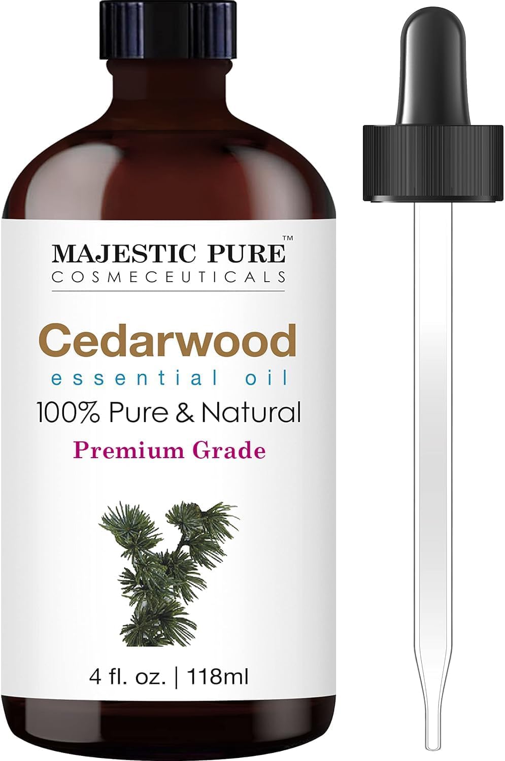 MAJESTIC PURE CEDARWOOD Essential Oil | 118 ml | 100% Pure and Natural | Premium Grade Essential Oils for Hair Care, Home Diffusers, Skin, Aromatherapy, Massage and Humidifiers - Cedarwood