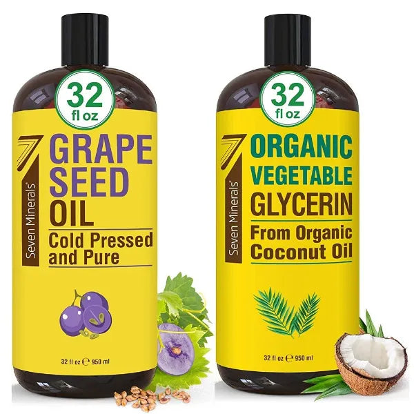 Seven Minerals Pure Grapeseed Oil & Organic Vegetable Glycerin, 32 Fl Oz Each