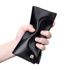 LAORENTOU Bifold Long Leather Wallets for Men Genuine Cow Leather Gift Box Packing Card Holder Men's Slim Wallet, 01 Black, ONE SIZE, Minimalist