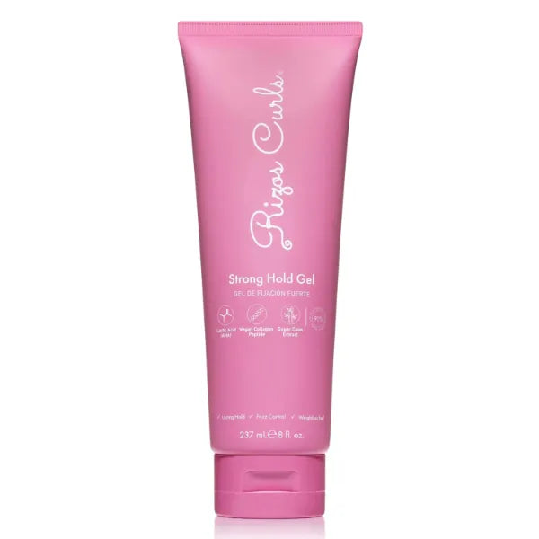 Rizos Curls Strong Hold Gel - Long-Lasting, Flake-Free Gel for Curly, Coily, and Wavy Hair, Frizz Control, Curl Definition & Shine, Vegan Collagen Peptides & Sugar Cane Extract, 8oz