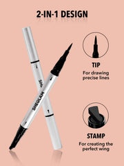 SHEGLAM Black Liquid Eyeliner Pen with Wing Stamp Long Lasting Waterproof Eye Liner Makeup