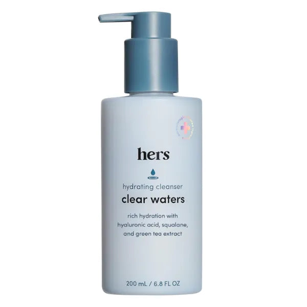 hers Clear Waters Hydrating Cleanser, Squalane Cleanser Face Wash for All Skin Types, Contains Hyaluronic Acid, Squalane, and Green Tea Extract - 6.8 fl Oz